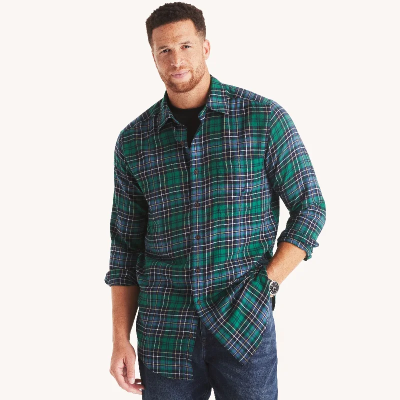 Men's embroidered shirts-Nautica Mens Big & Tall Plaid Shirt