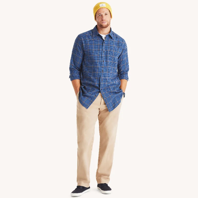 Men's work shirts-Nautica Mens Big & Tall Plaid Shirt