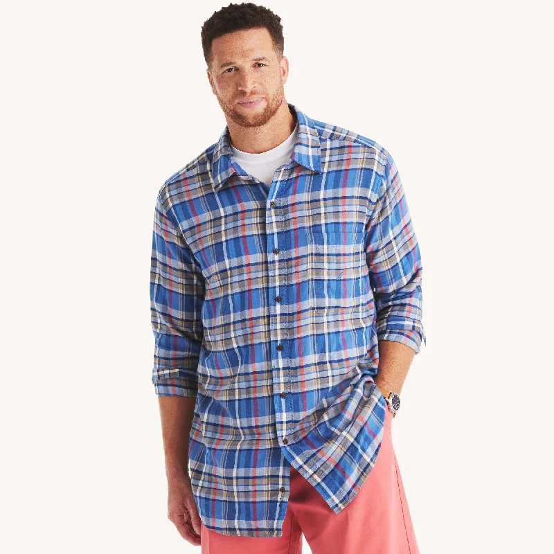 Men's wool shirts-Nautica Mens Big & Tall Plaid Shirt