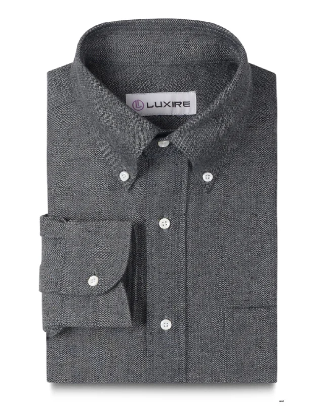 Men's striped shirts-Denim: Indigo Grey Slub Herringbone