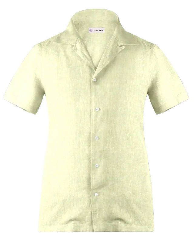 Men's adventure shirts-Camp collar PRESET STYLE in Pale Yellow Linen