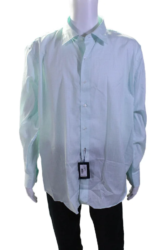 Men's plain shirts-Peter Millar Mens Cotton Light Green Plaid Button Down Dress Shirt