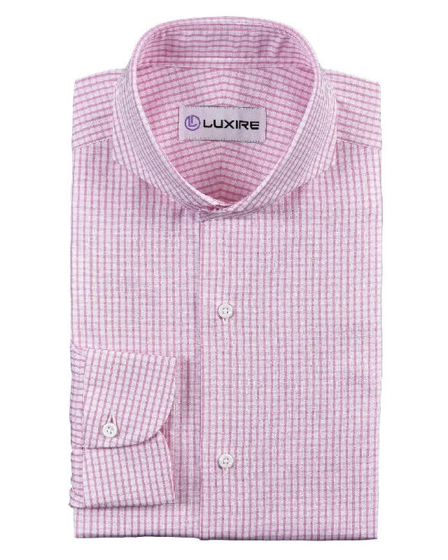 Men's fishing shirts-Pink on White Checks