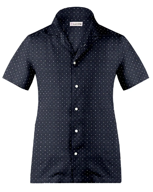 Men's date-night shirts-Camp collar PRESET STYLE in Print: Navy Blue Anchor