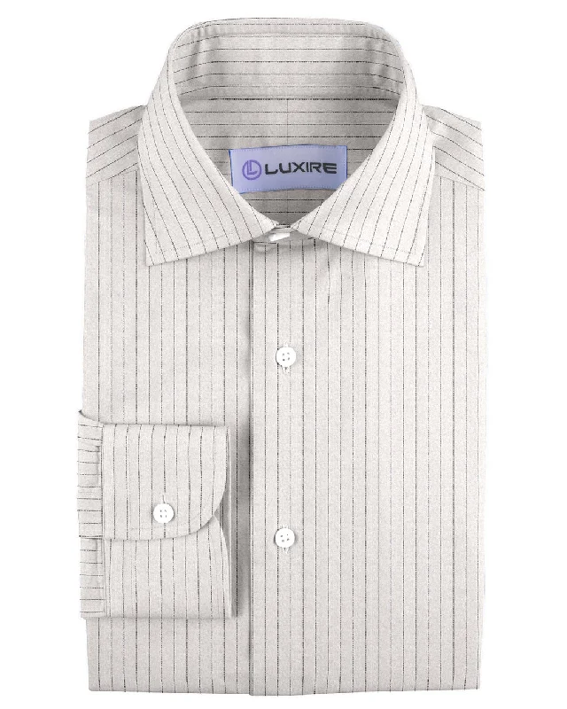 Men's water-resistant shirts-Pullover Shirt in Lamb Beige Wide Black Pin Stripes Linen