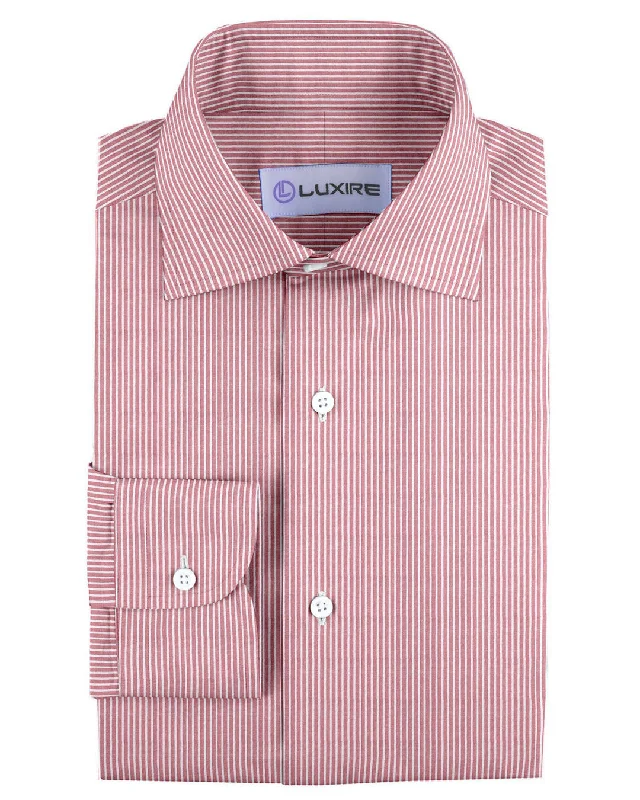 Men's gathered shirts-Pullover Shirt in Pale Red White Pin Stripes Seersucker