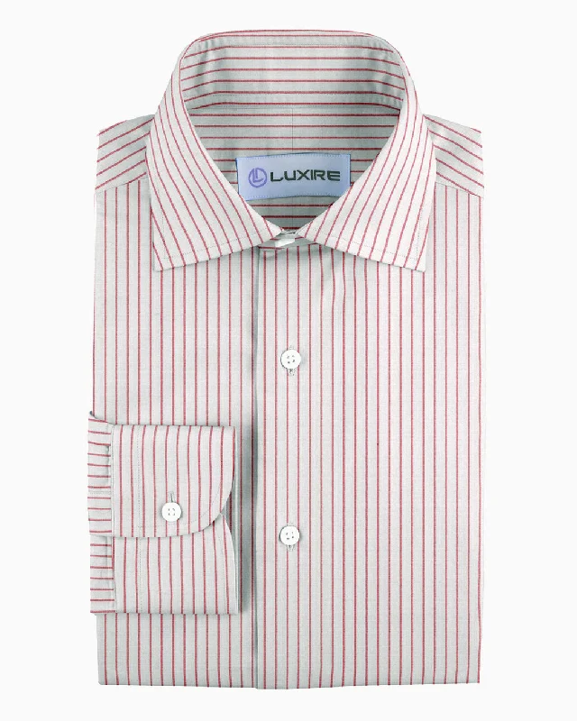 Men's artist shirts-Pullover Shirt in White Red Pin Stripes Linen