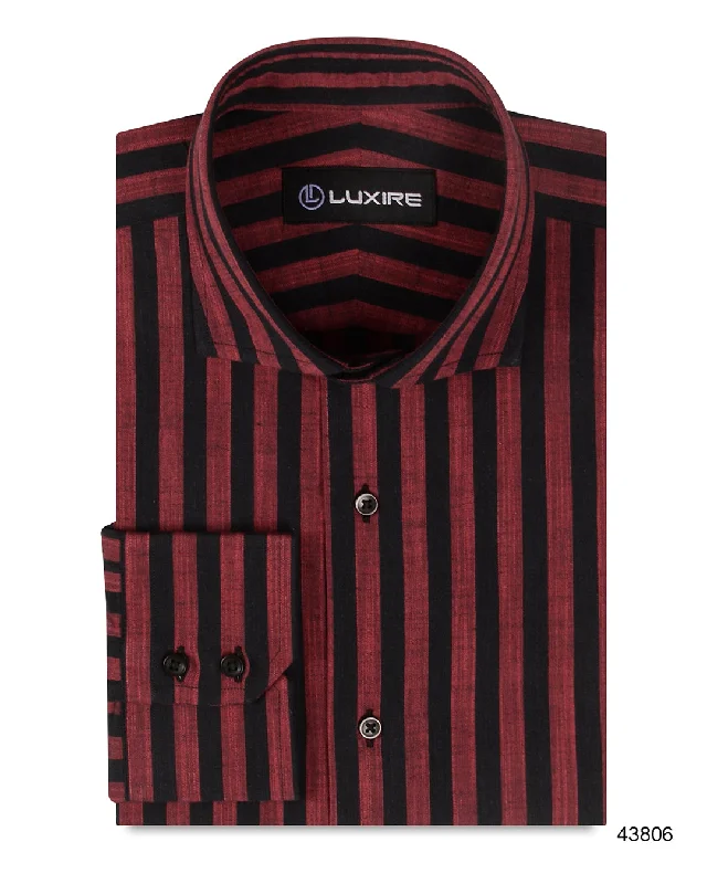 Men's chest-pocket shirts-Red Black Bengal Stripes Linen