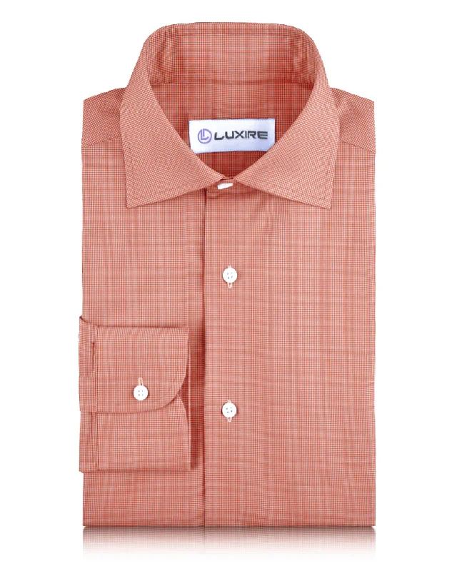 Men's wrinkle-free shirts-Dutch Orange Mini Checks On White