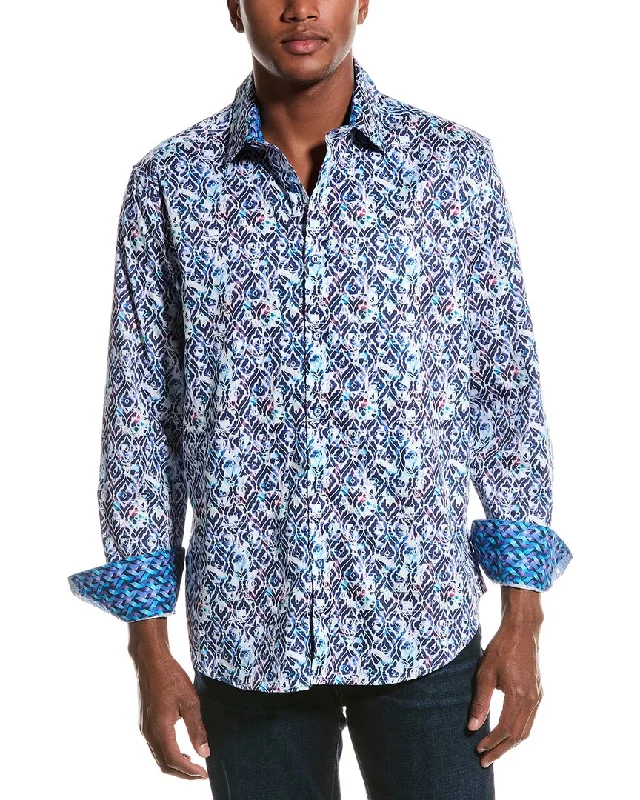 Men's mandarin-collar shirts-Robert Graham Clarke Classic Fit Woven Shirt