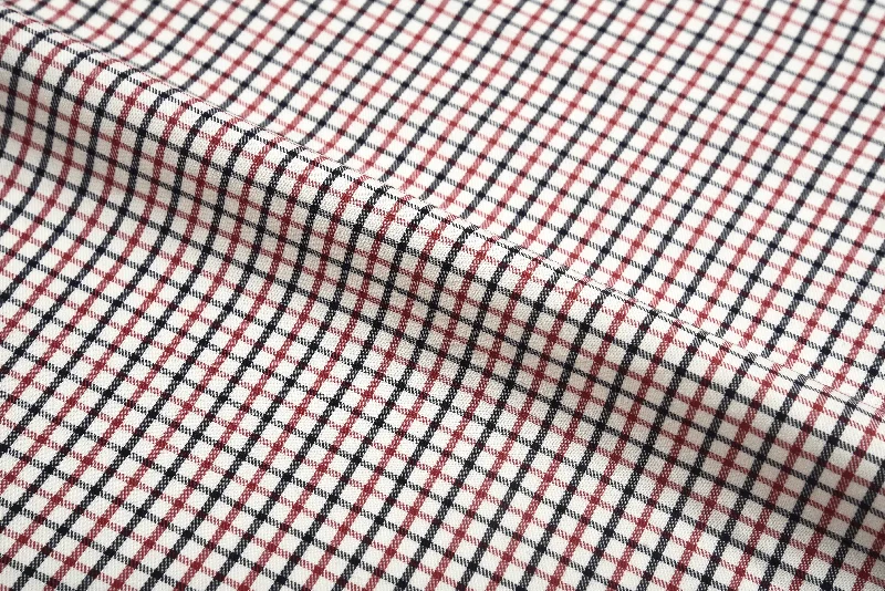 Men's hemp shirts-Black Red in Ecru Checks