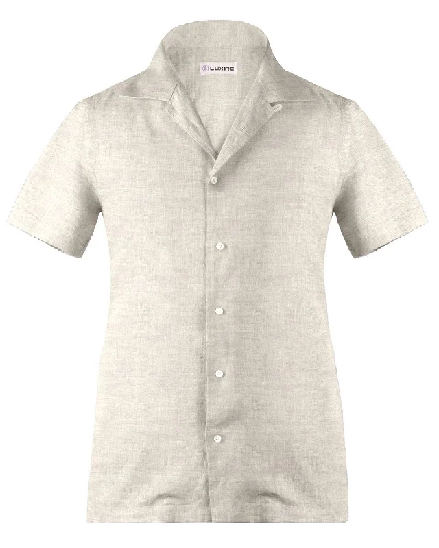 Men's preppy shirts-Camp collar PRESET STYLE in Sand Cotton Canvas Linen