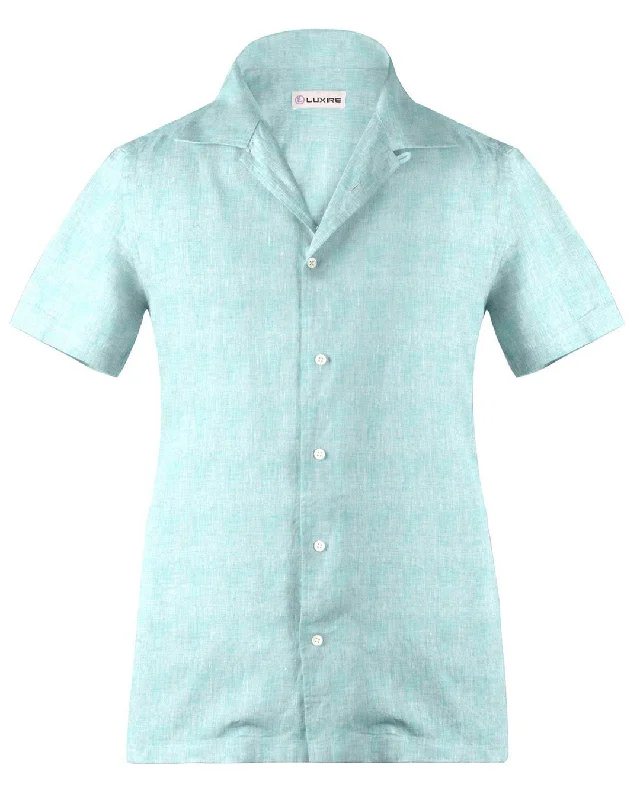 Men's utility shirts-Camp collar PRESET STYLE in Sea Green Linen