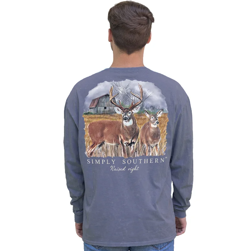 men’s short sleeve shirts with floral patterns -Simply Southern Deer Indigo Unisex Long Sleeve T-Shirt