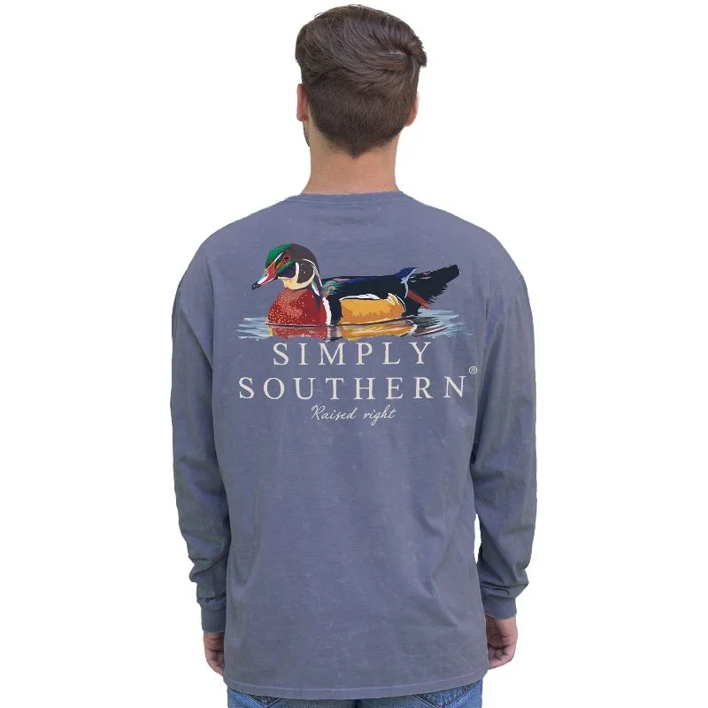 men’s tropical print short sleeve shirts -SALE Simply Southern Duck Indigo Unisex Long Sleeve T-Shirt