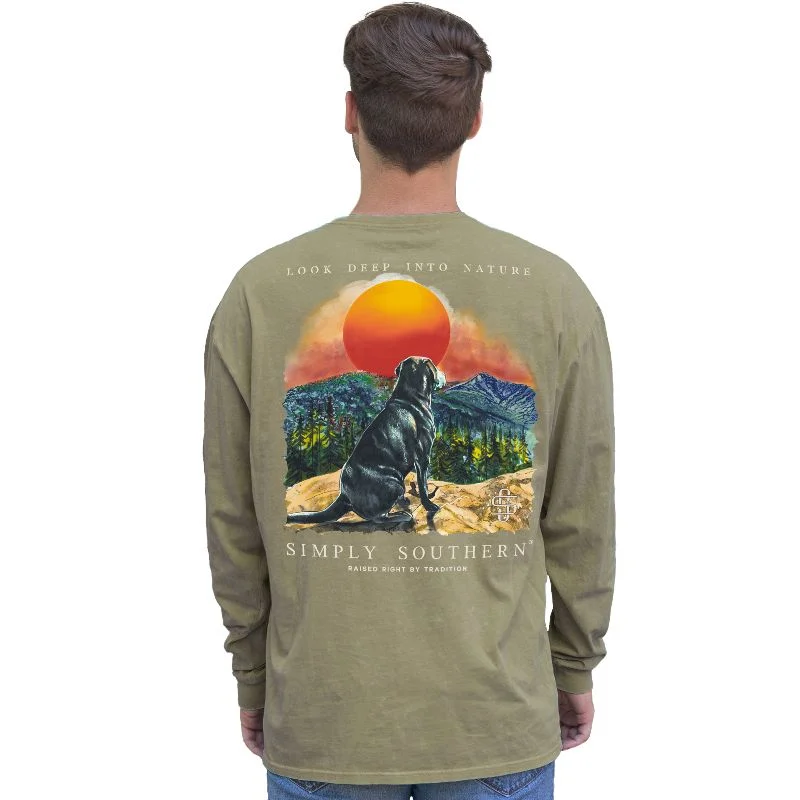 cool and comfortable short sleeve shirts for men -SALE Simply Southern Nature Dog Olive Unisex Long Sleeve T-Shirt