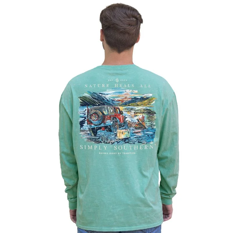 affordable short sleeve t-shirts for casual wear -SALE Simply Southern Nature Mountains Brook Unisex Long Sleeve T-Shirt