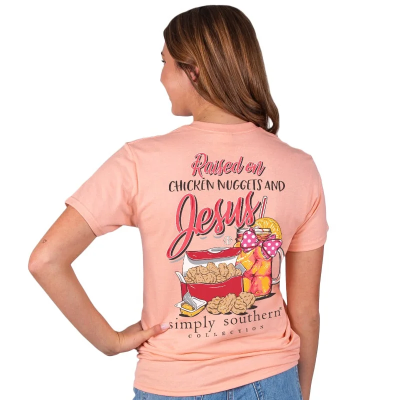 relaxed short sleeve t-shirts for men -Simply Southern Preppy Raised On Nuggets & Jesus T-Shirt