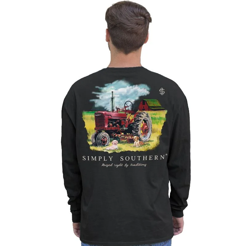 men’s short sleeve shirts with trendy designs -Simply Southern Tractor Obsidian Unisex Long Sleeve T-Shirt