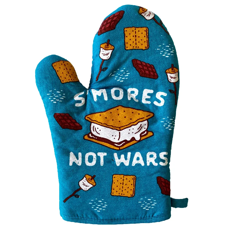 fashionable short sleeve shirts with logos -S'Mores Not Wars Oven Mitt Funny Summer Campfire Graphic Kitchen Glove