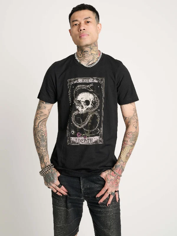 trendy short sleeve shirts for hot weather -Snake & Skull Death Tarot T-shirt