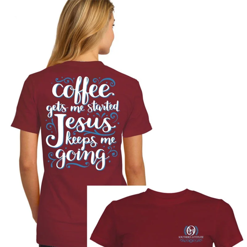 affordable short sleeve shirts with graphics -Southern Attitude Preppy Coffee Jesus T-Shirt