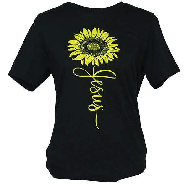 comfortable casual short sleeve shirts for men -Southern Attitude Sunflower Jesus Front Print T-Shirt