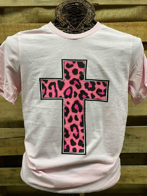 men’s athletic fit short sleeve shirts -Southern Chics Apparel Pink Cheetah Cross Canvas Girlie Bright T Shirt