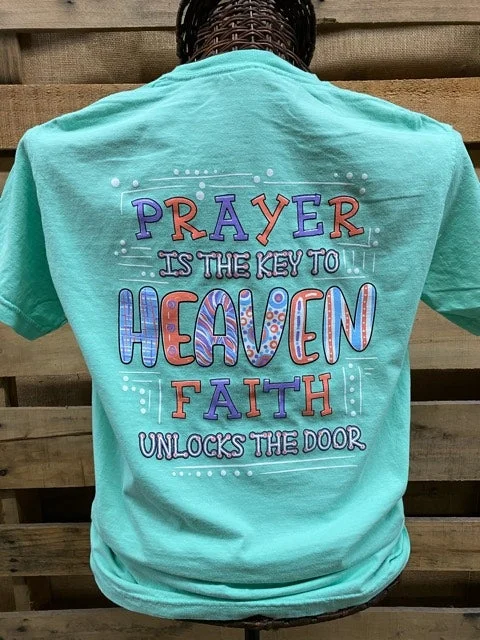 stylish and breathable short sleeve shirts -Southern Chics Prayer is the Key to Heaven Christian Comfort Colors Girlie Bright T Shirt