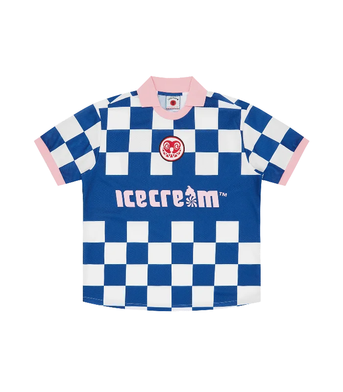 Men's textured shirts-TEAM ICECREAM FOOTBALL SHIRT - BLUE CHECK