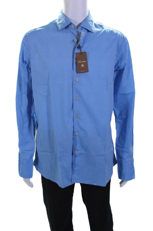 Men's floral shirts-Stenstroms Mens Faded Blue Cotton Long Sleeve Button Down Dress Shirt