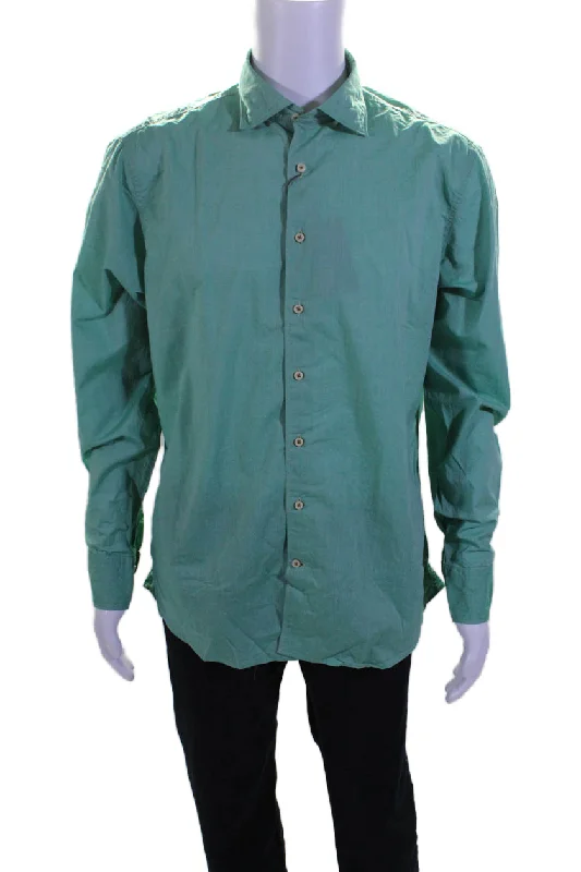 Men's western shirts-Stenstroms Mens Solid Green Cotton Long Sleeve Button Down Dress Shirt