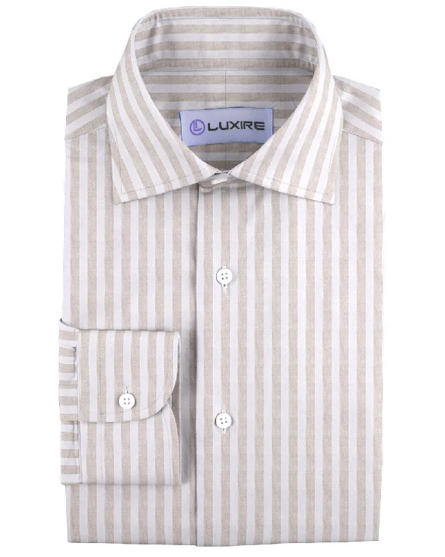 Men's tradesman shirts-Summer Shirt in Sand White Awning Stripes Linen PRESET STYLE