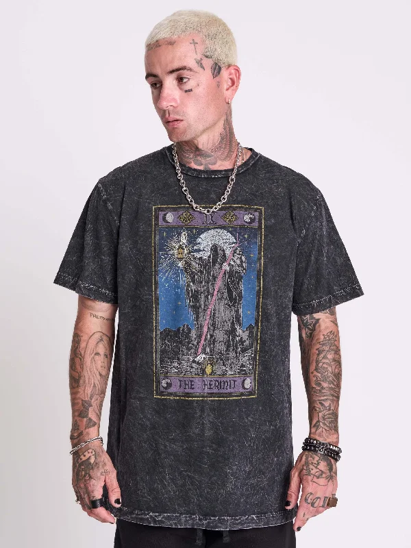 relaxed fit short sleeve shirts for men -The Hermit Tarot T-shirt