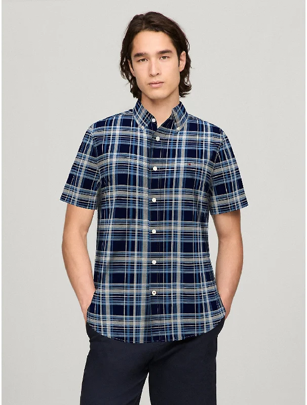 Men's mock-neck shirts-Tommy Hilfiger Men's Plaid Regular Fit Oxford Shirt