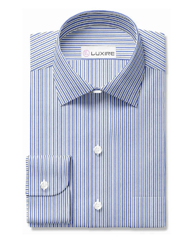 Men's embroidered shirts-White Blue Black Alternate Pencil Stripes on White