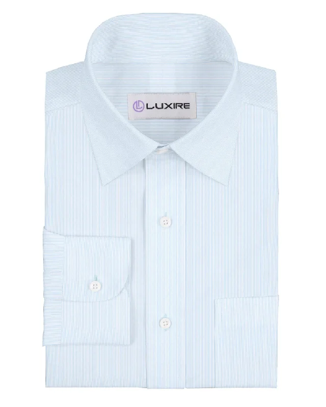 Men's muscle-fit shirts-Muave Blue Stripes on White Silk