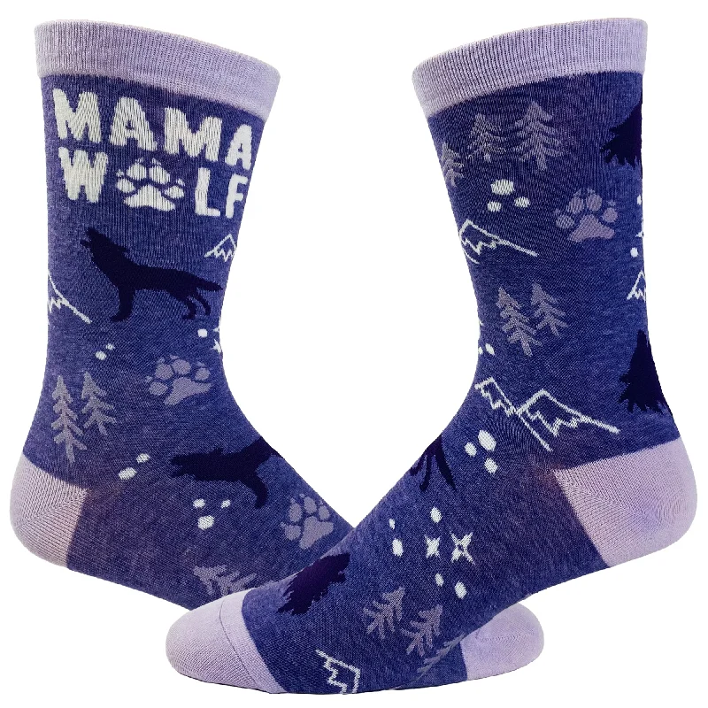 men’s simple short sleeve shirts -Women's Mama Wolf Socks Funny Camping Mother's Day Novelty Footwear