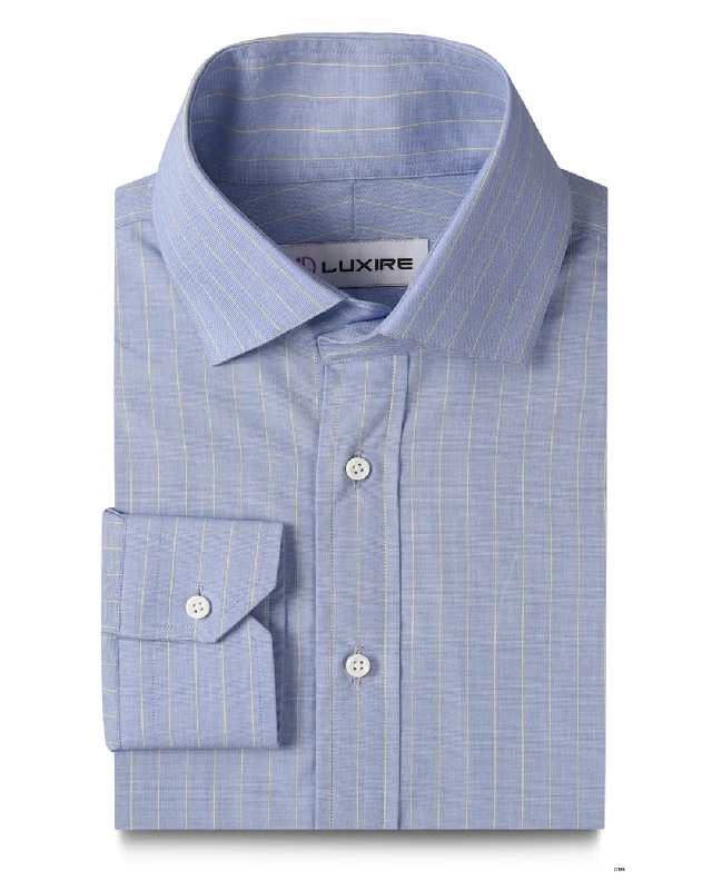 Men's satin shirts-Yellow Pin Stripes on Blue End on End