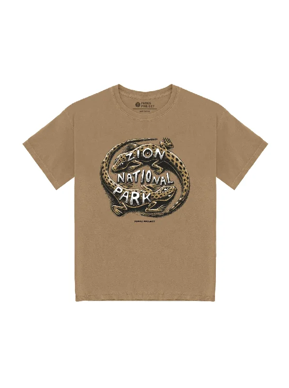 stylish short sleeve shirts for men -Zion 90's Lizard Tee - Brown