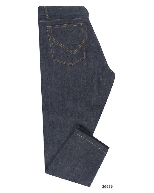 Men's pants with muted design-14 oz Indigo Knitted Selvedge Jeans