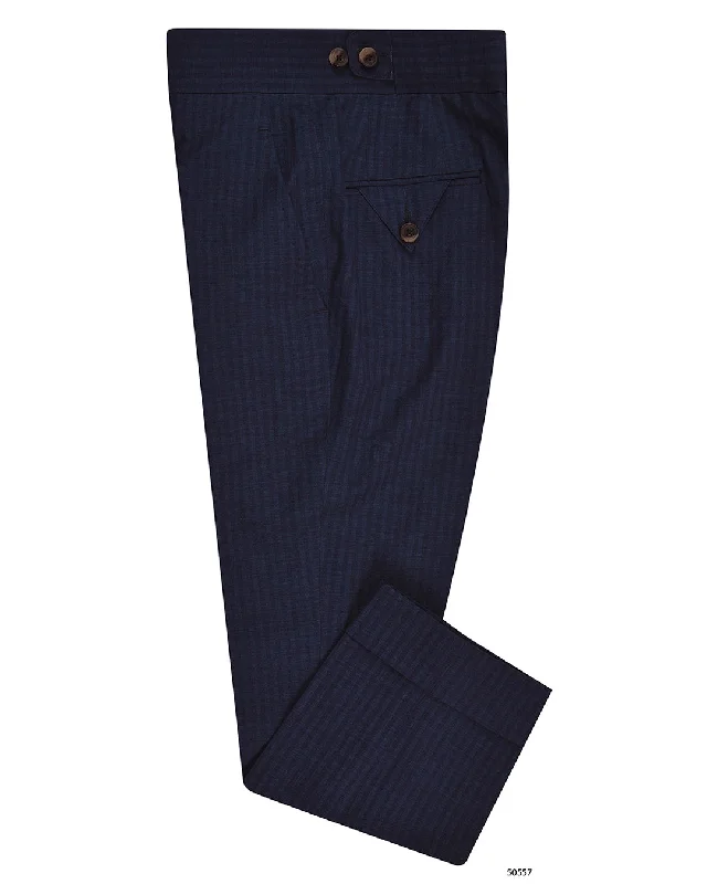 Men's pants with old-school design-Loro Piana: Dark Blue Stripe Seersucker