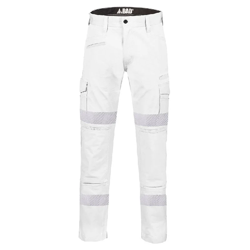 Men's pants for metro tones-BAD ATTITUDE™ SLIM FIT WHITE NIGHT WORK PANTS WITH 3M TAPE