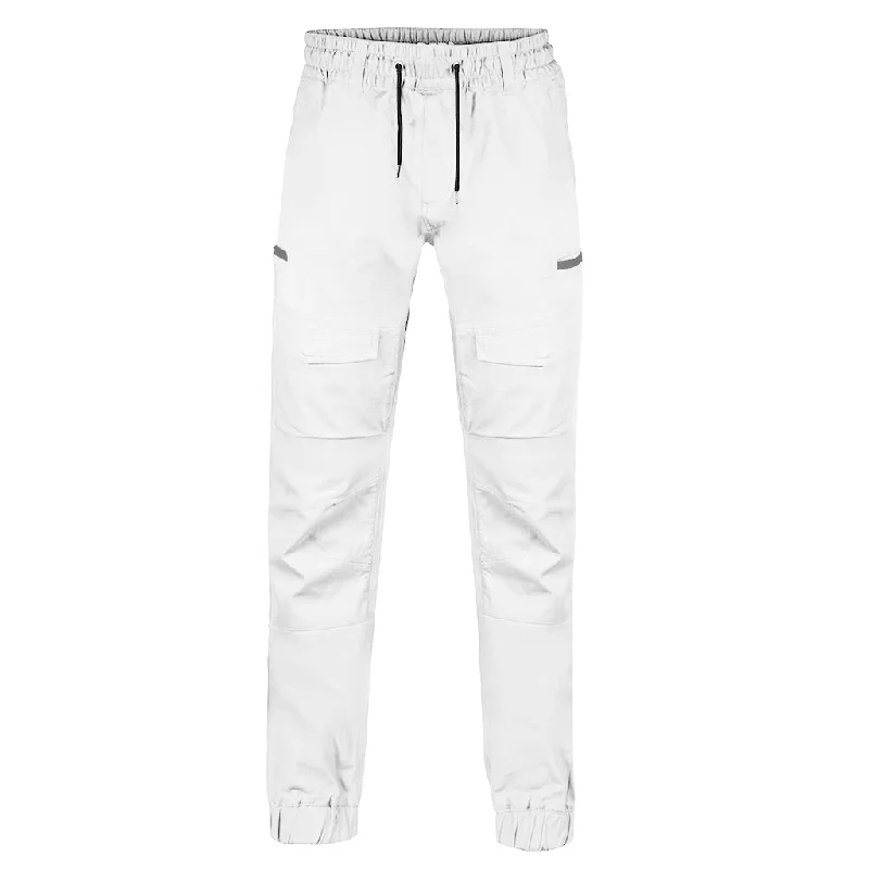 Men's pants for commuting-BAD SAVIOUR™ CUFFED ELASTIC WAIST WHITE PAINTERS WORK PANTS