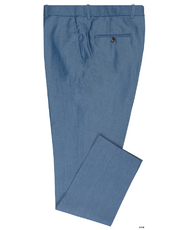 Men's pants for tropical climates-Blue Plain Cotton Pant