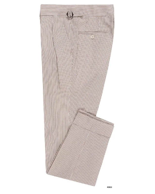 Men's pants oversized fit-Brown Tan Stripes Seersucker