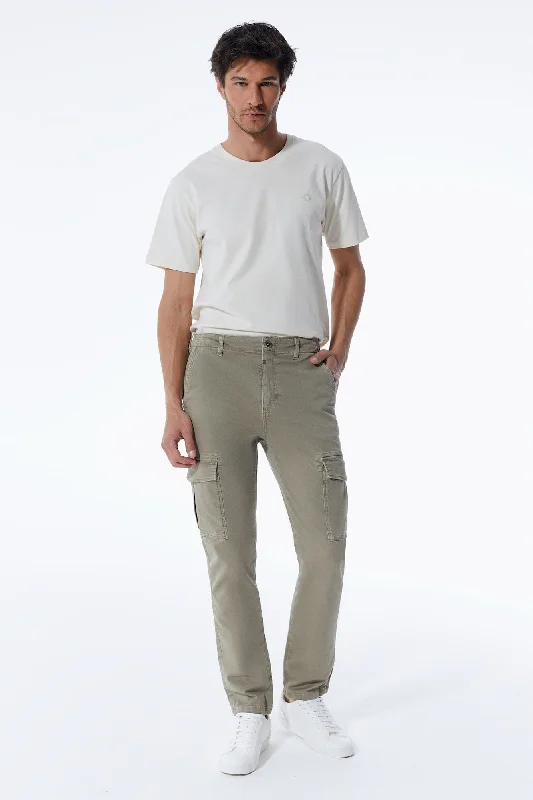 Men's pants with hip comfort-Henk Cargo Pants Khaki