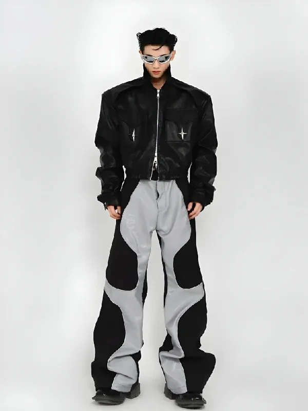 Men's pants for trendsetters-Cyberpunk Patchwork Wide Leg Pants