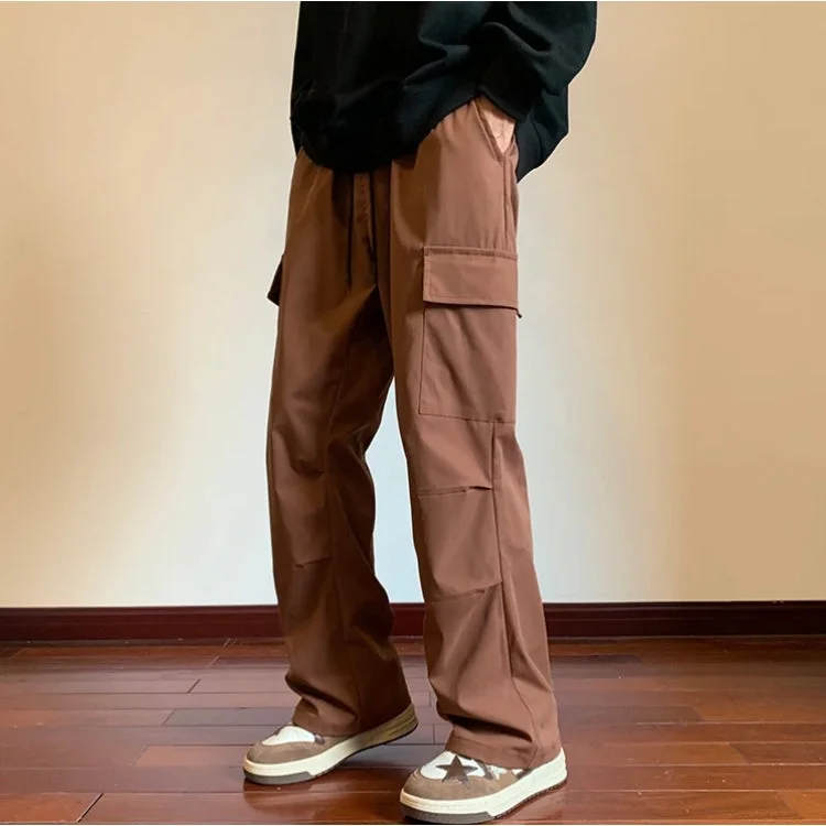 Men's pants with faint prints-Drawstring Cargo Parachute Pants