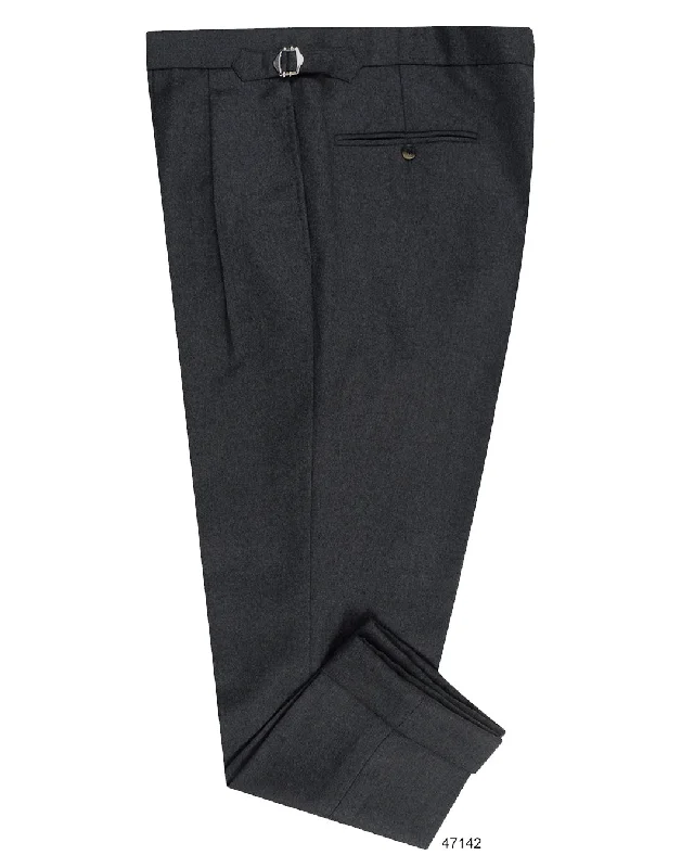 Men's pants for easy tones-Dugdale Dark Grey Wool Flannel High Waisted Pant